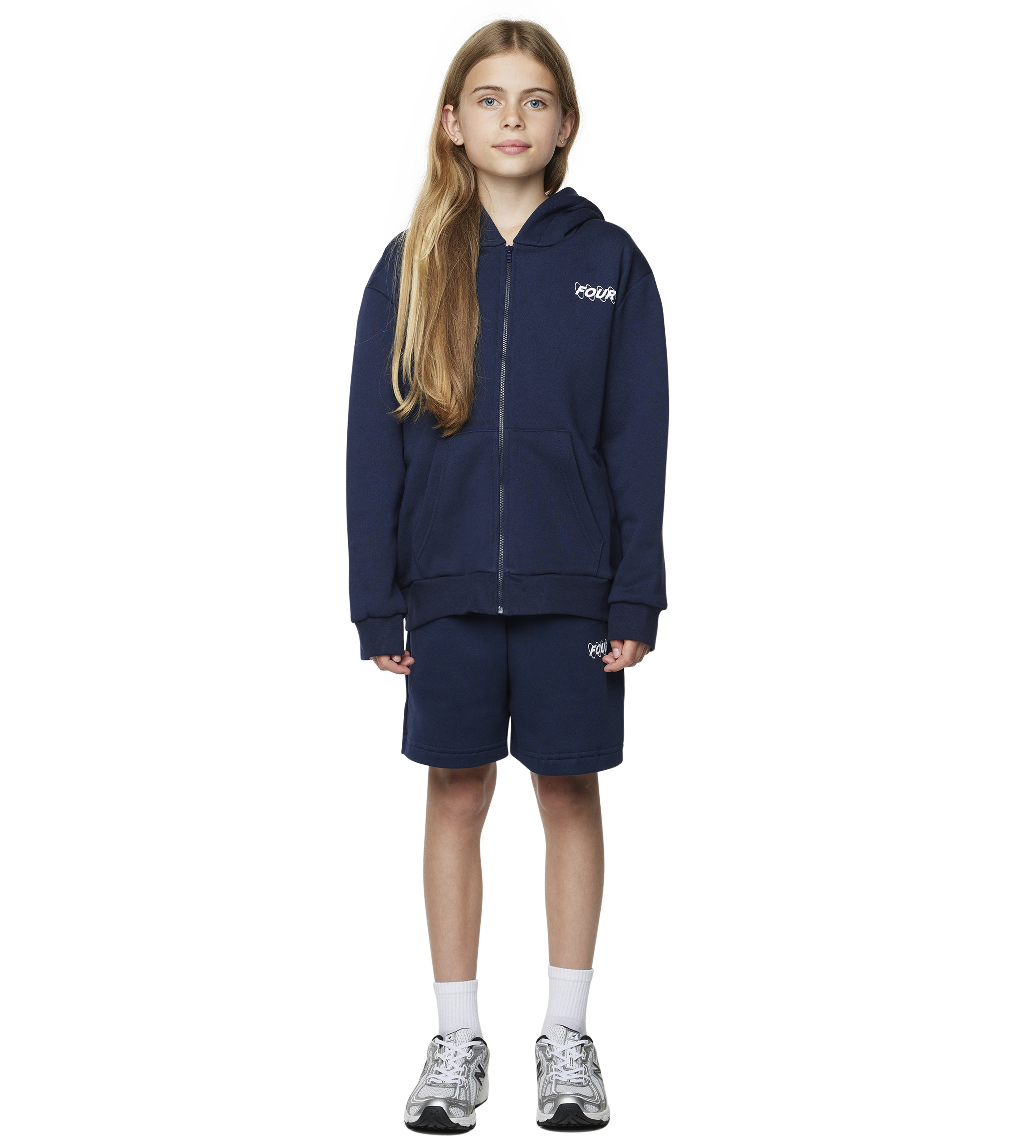 Circles Hoodie met rits en logo marineblauw