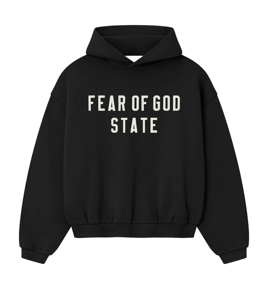 Fear of God Essentials 90s Fit Fleece Hoodie in Jet Black (Kids)