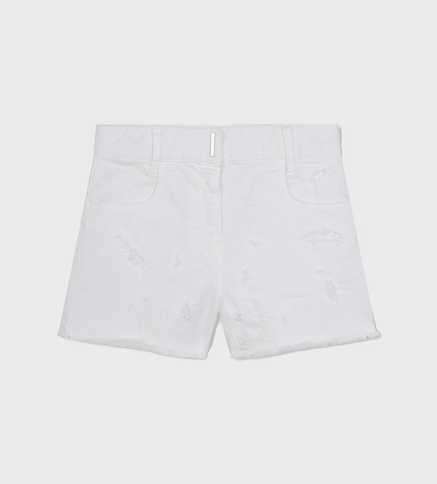 G-plaque Distressed-Effect Shorts White