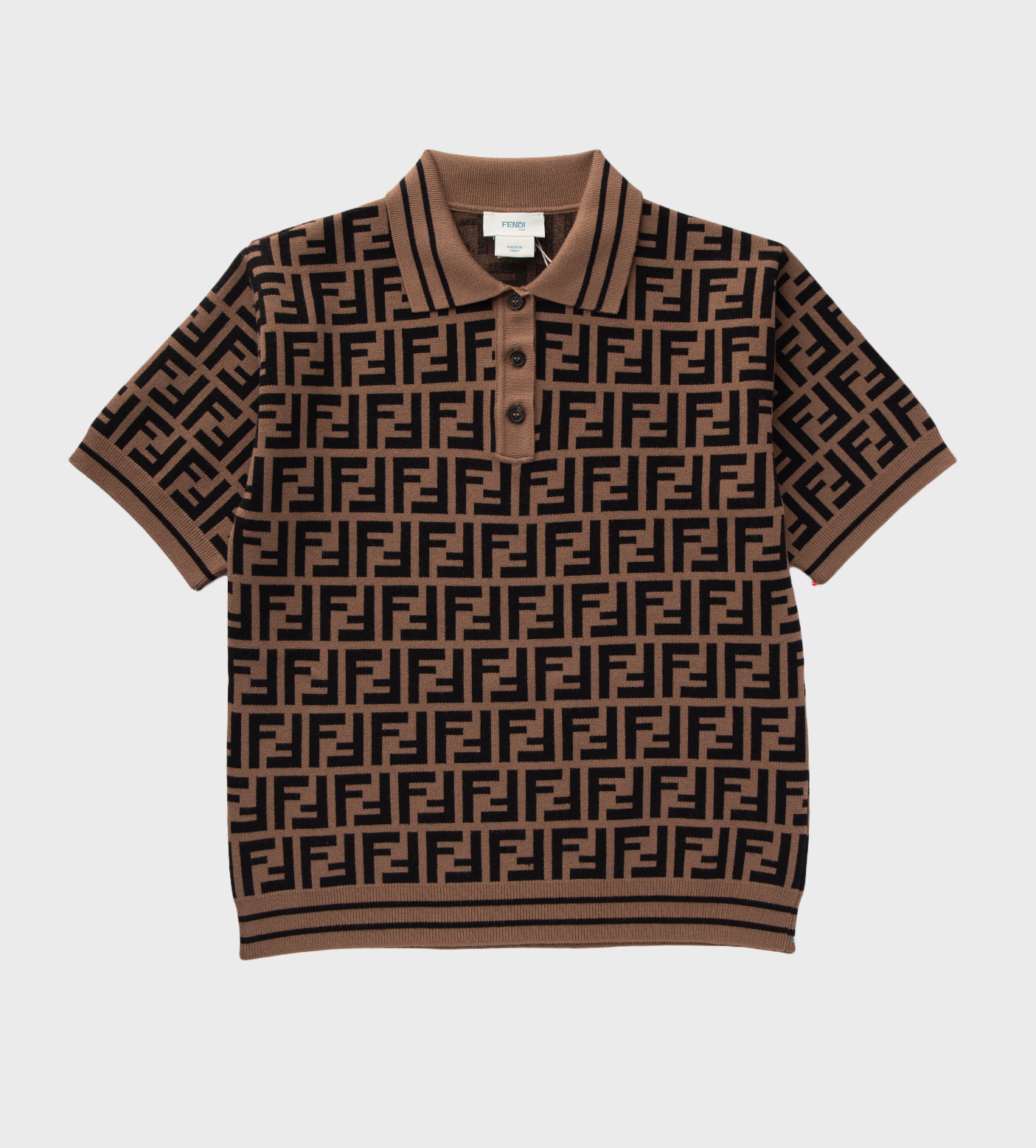 FF Motif Knitted Polo Shirt Beige