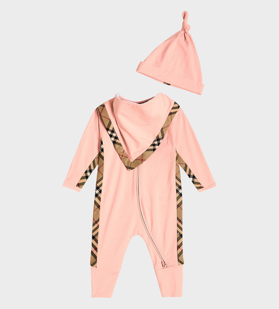 Check Trim Cotton Three-piece Baby Gift Set Pink