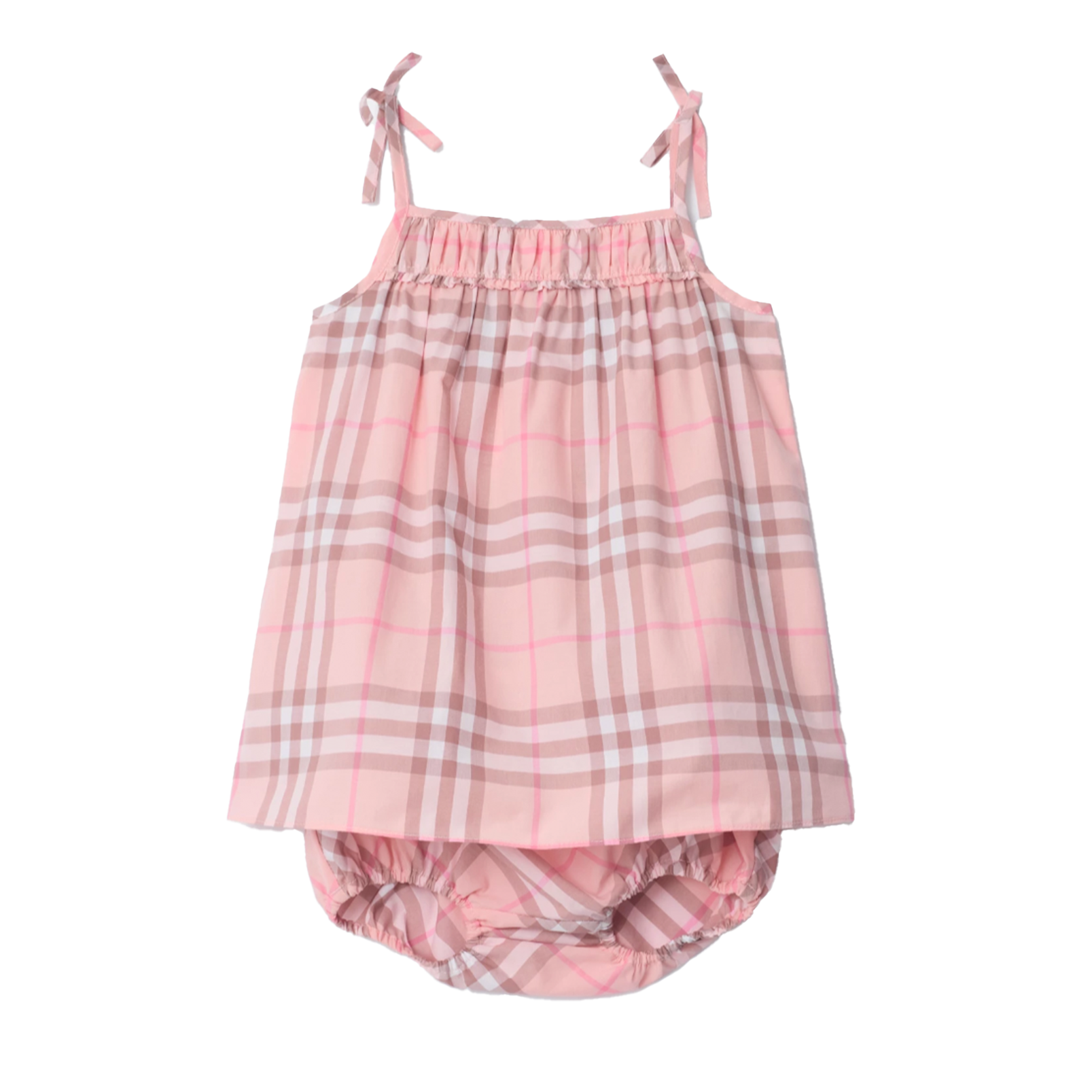 pink baby burberry romper and bloomers set