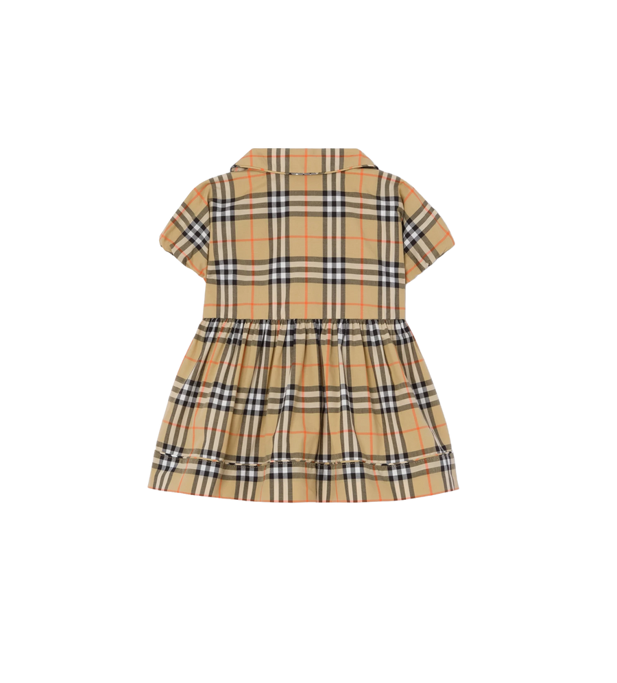 Baby Check Cotton Dress With Bloomers Sand Beige