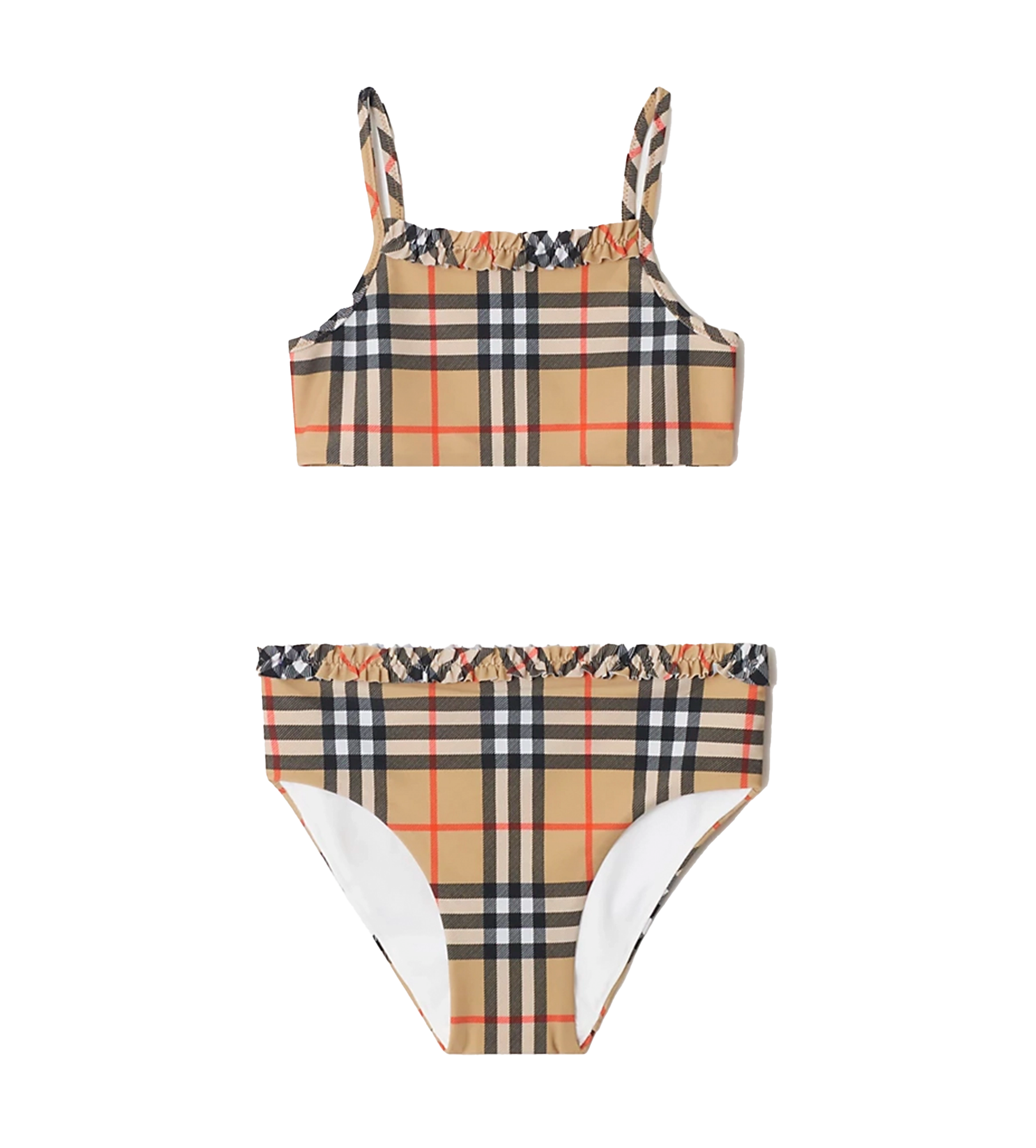 Burberry Geruite bikini met ruches in zandbeige (kinderen)