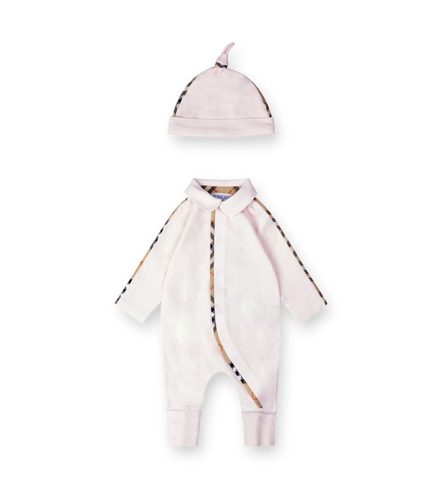 Burberry Stretch Cotton Three piece Baby Gift Set in Ice Pink