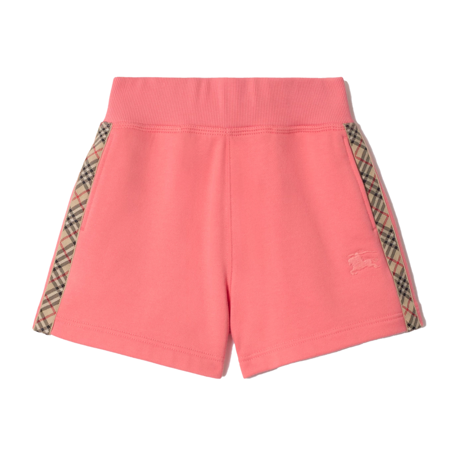 Burberry Check Trim Cotton Shorts in Pale Hibiscus (Kids)