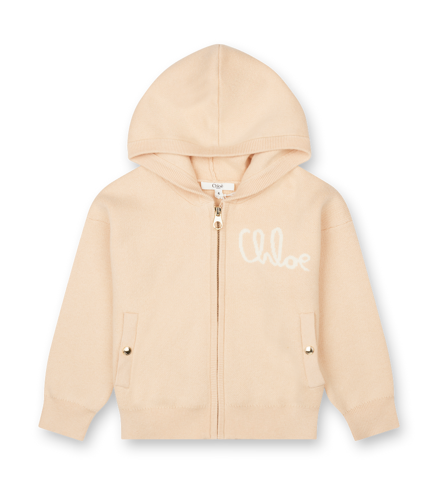 Chloé Logo Print Knitted Zip-Up in Beige (Kids)