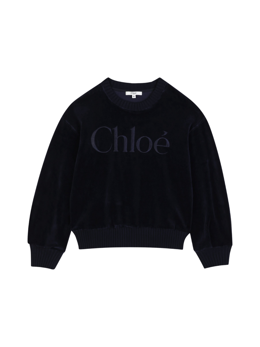 Kids Sweatshirt Katoen Velvet met logoborduurwerk Blauw