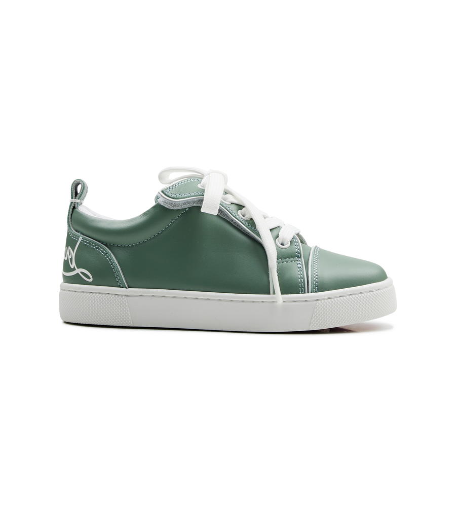 Christian Louboutin Funnyto Low-Top Metallic Leather Sneakers Manuka/Bianco Green (GS)