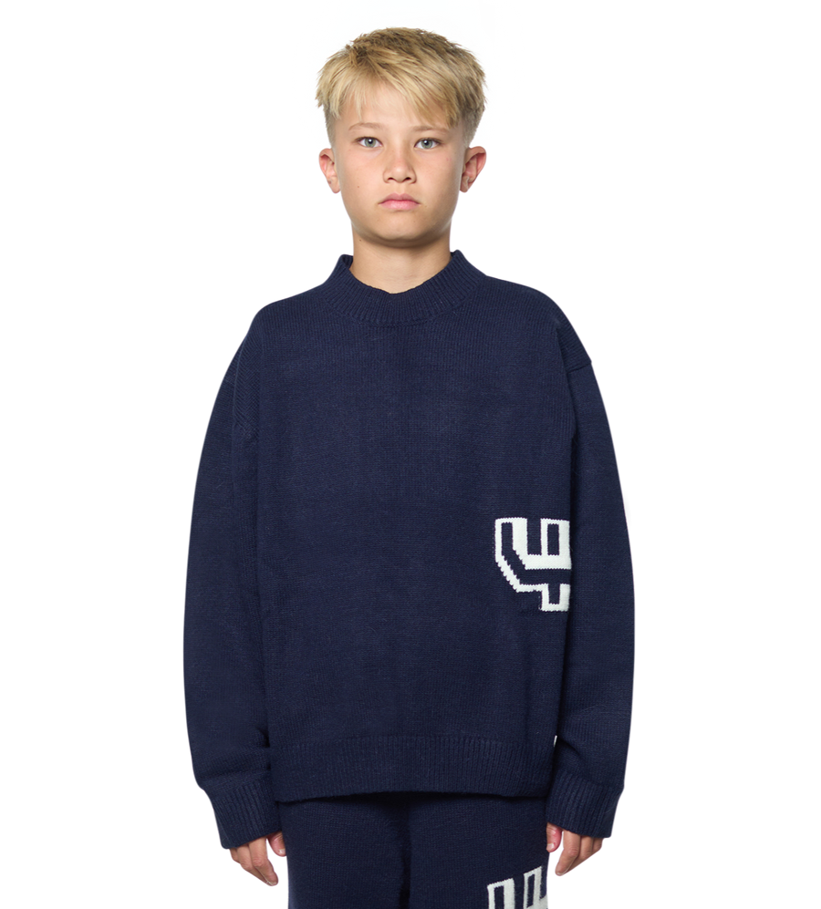 Knitted Crewneck Marine Blue/ White