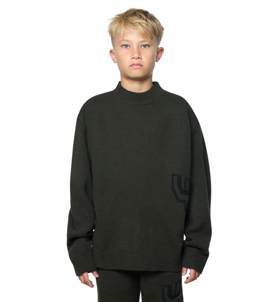 Knitted Crewneck Dark Green/ Black