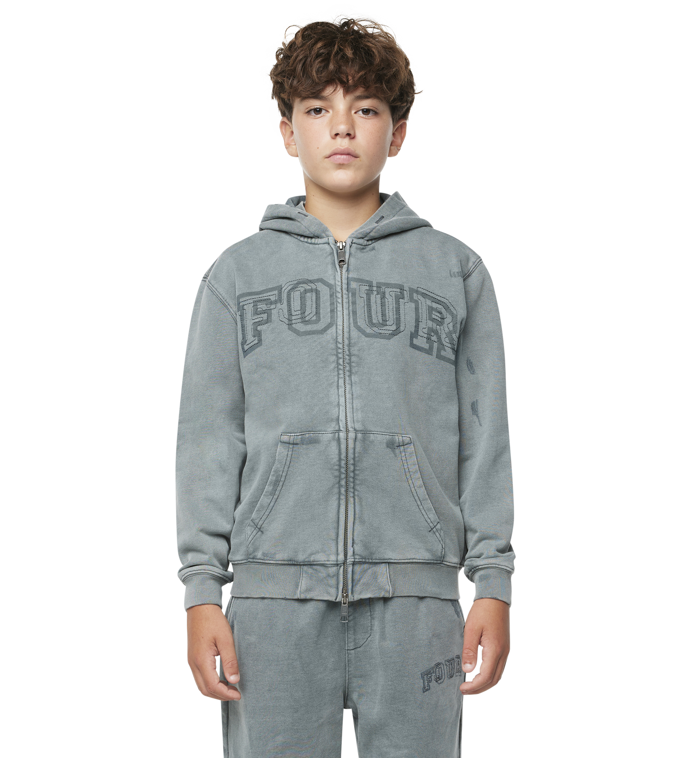 Arch Zip Up Hoodie Washed Grijs