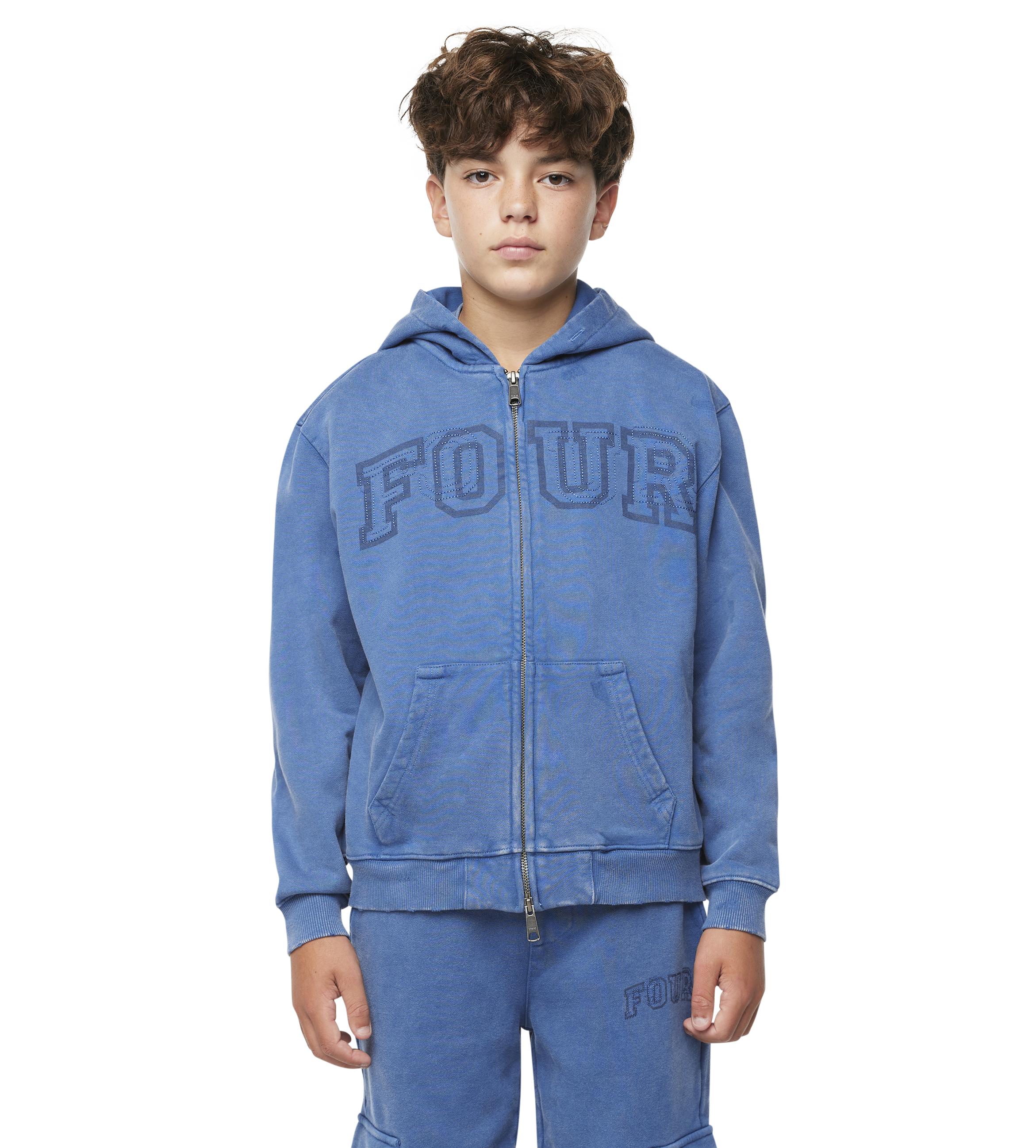 Arch Zip Up Hoodie Washed Blauw