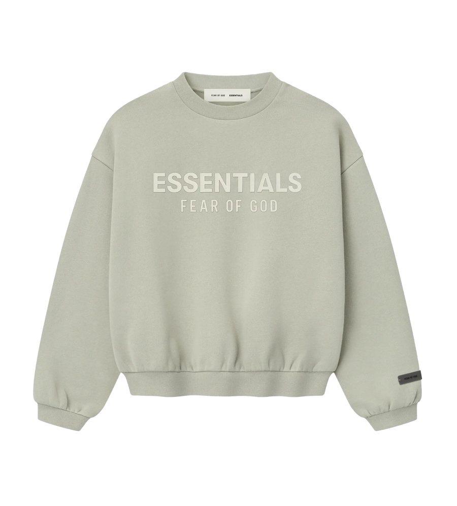 biege crewneck with essentials fear of god logo