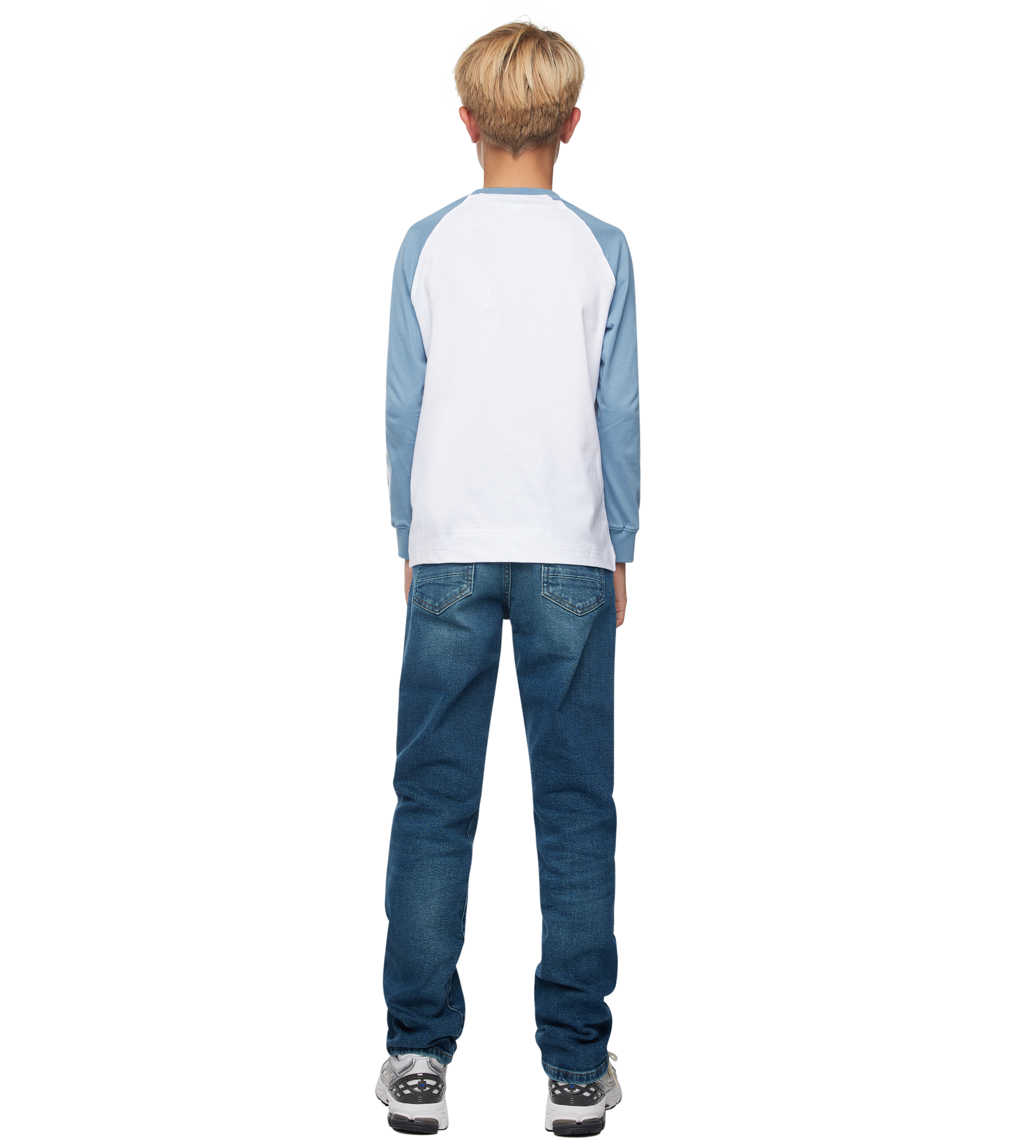 Reconstructed Raglan Longsleeve Celeste/ White