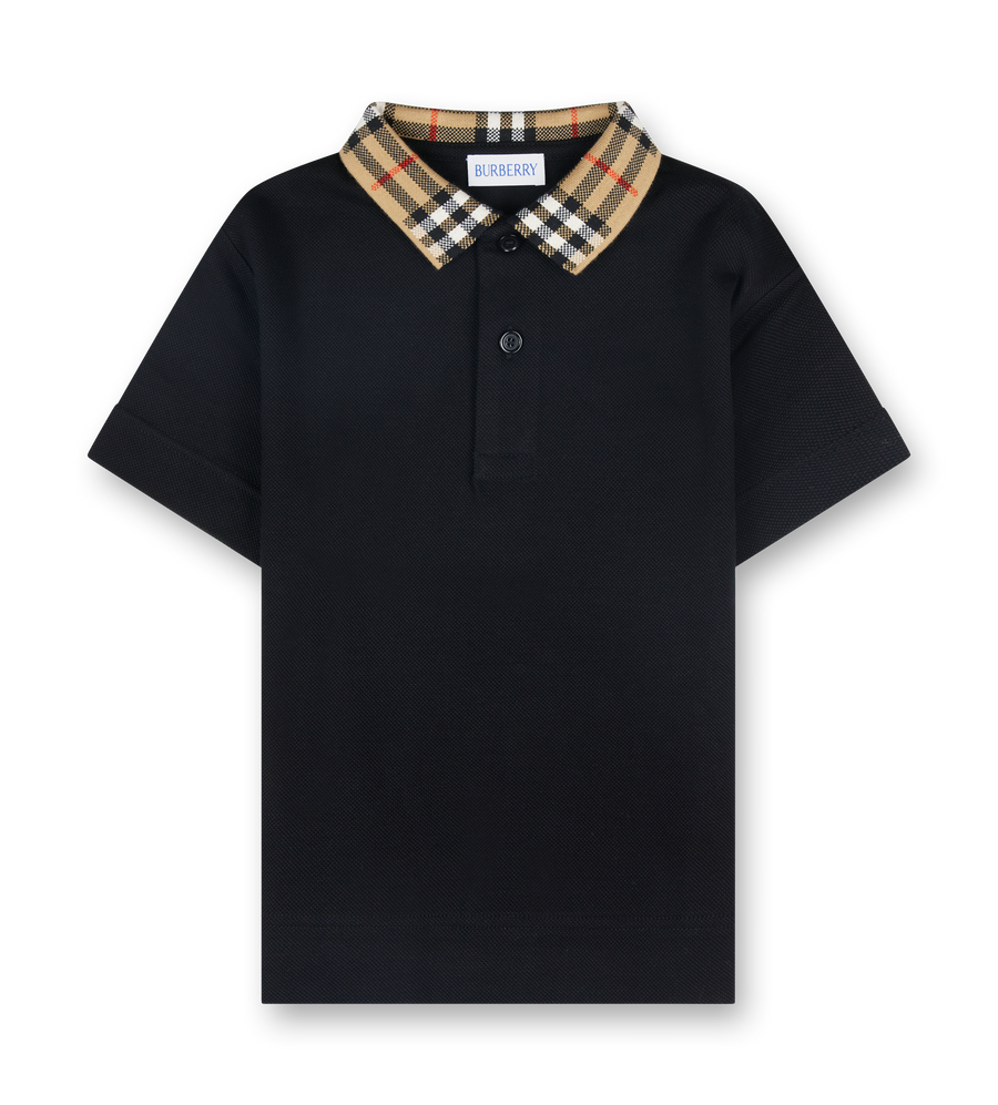 Burberry Johane Checked Collar Polo Shirt in Black (Kids)
