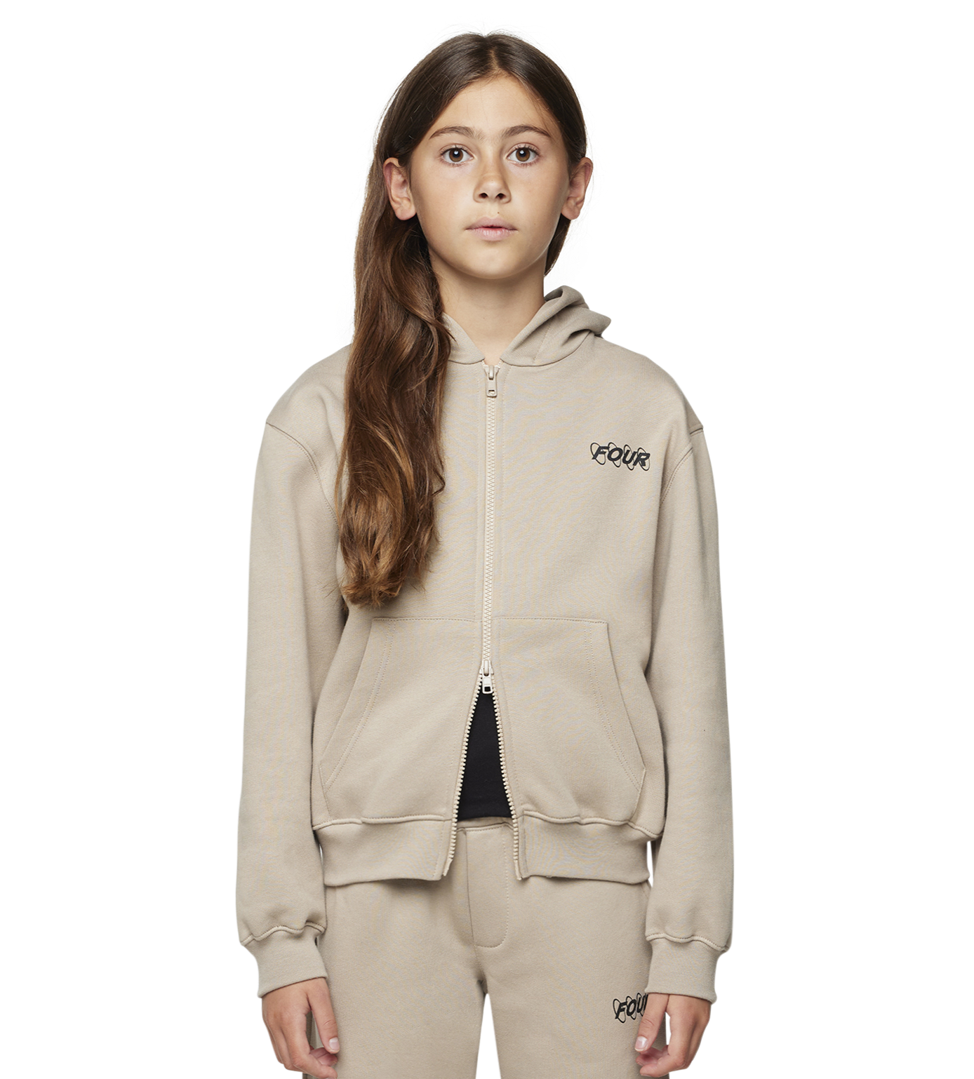 Circles Boxy Zip Up Hoodie Vintage Khaki