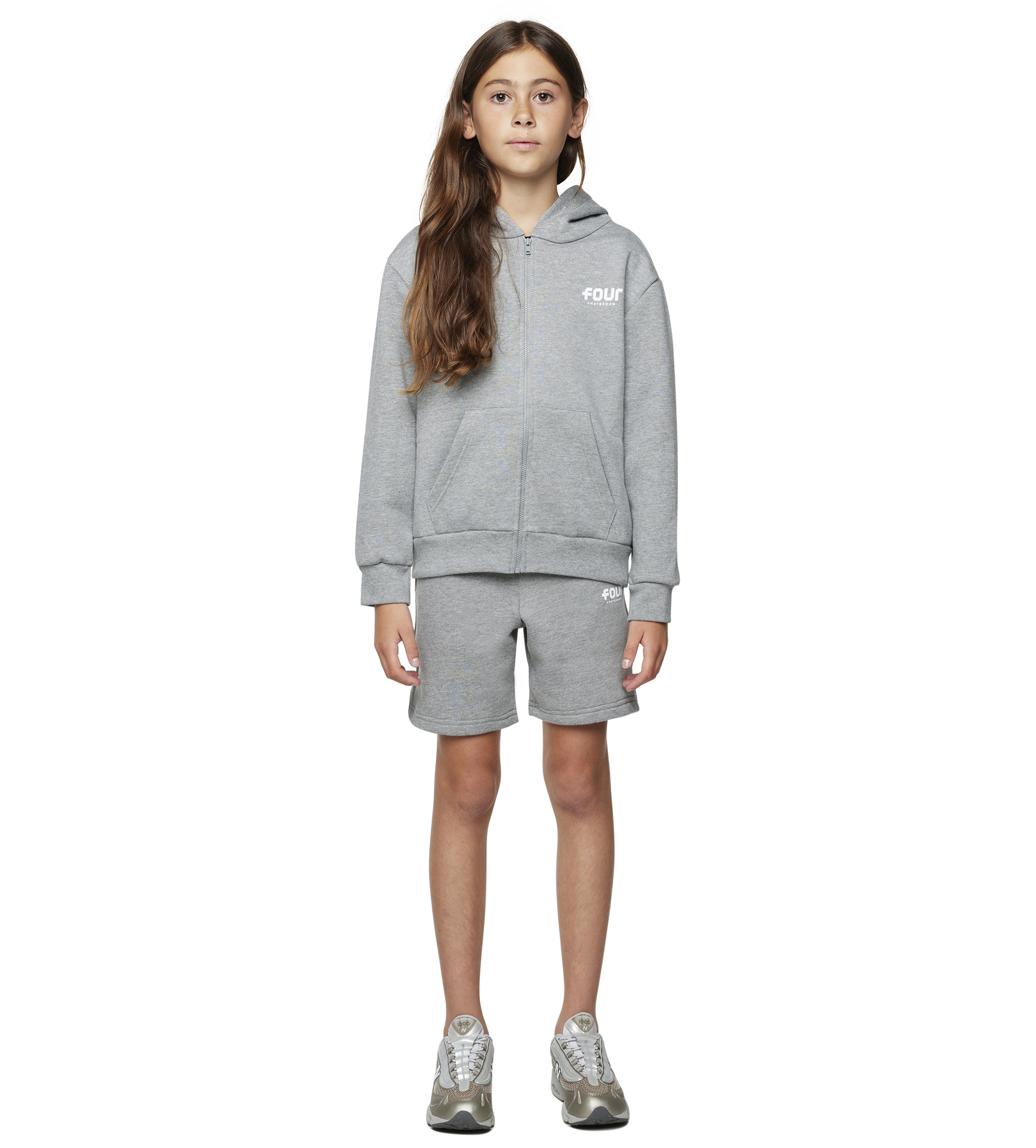 Logo Zip up Hoodie Melange Grijs