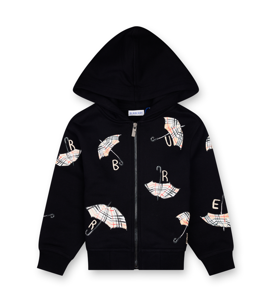 Burberry Kids Umbrella Logo Cotton Zip Hoodie in Black (Kids)