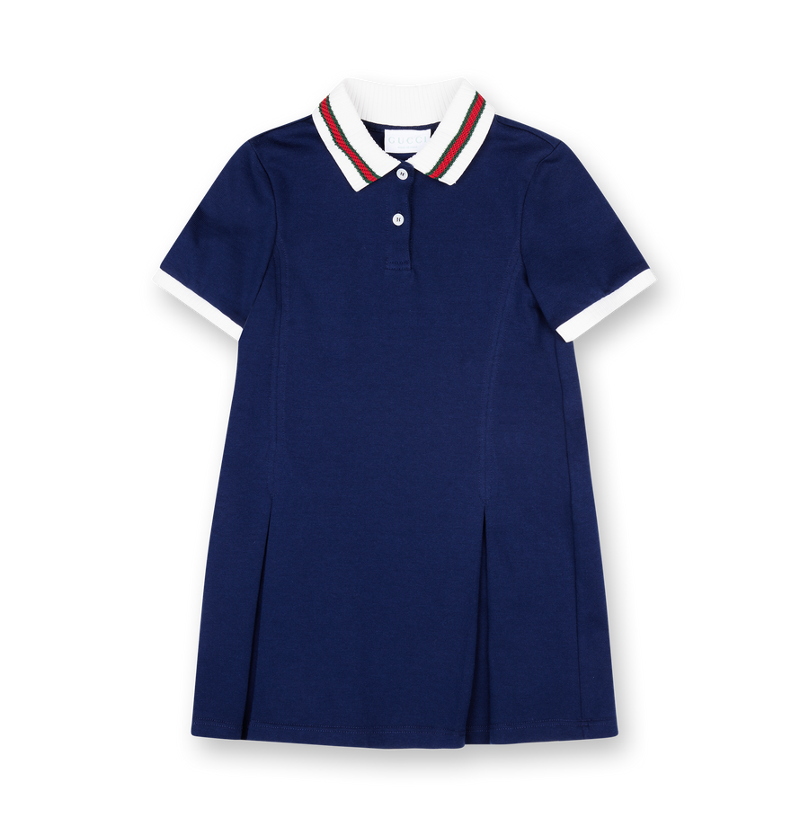 Gucci Children's Cotton Dress with Web in Dark Blue (Kids)