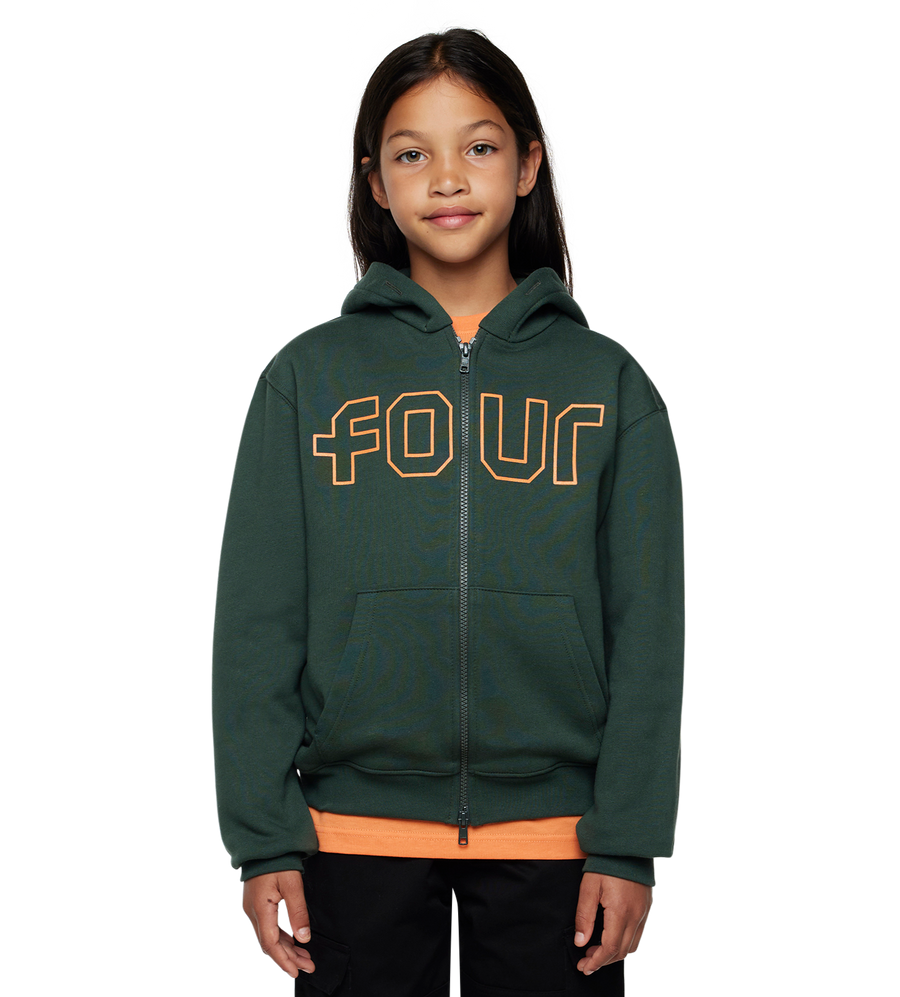 Outline Zip Up Hoodie Deep Forest/ Dusty Orange