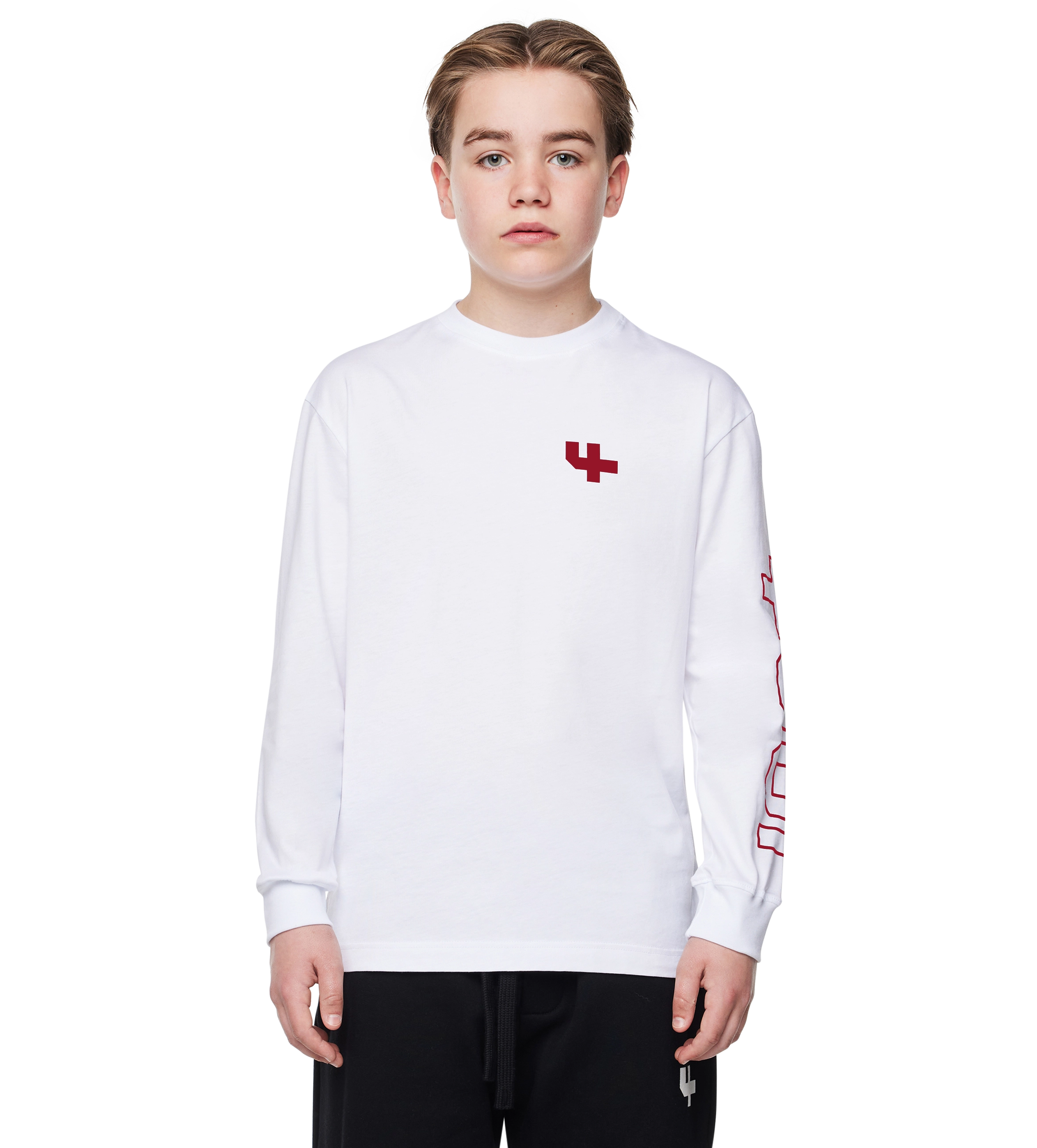 Outline Longsleeve Geboeid wit/savvy rood
