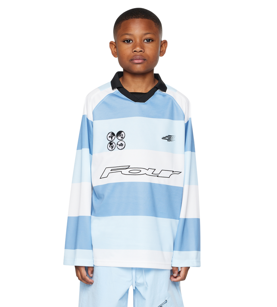 LS Football Shirt in White/ Blue