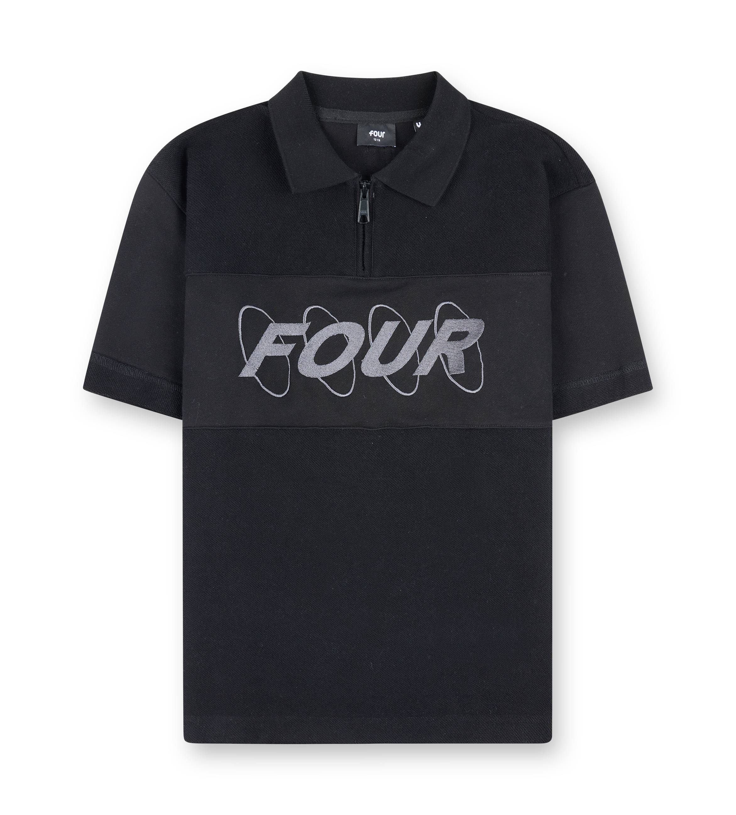 Circles SS Polo met rits, zwart