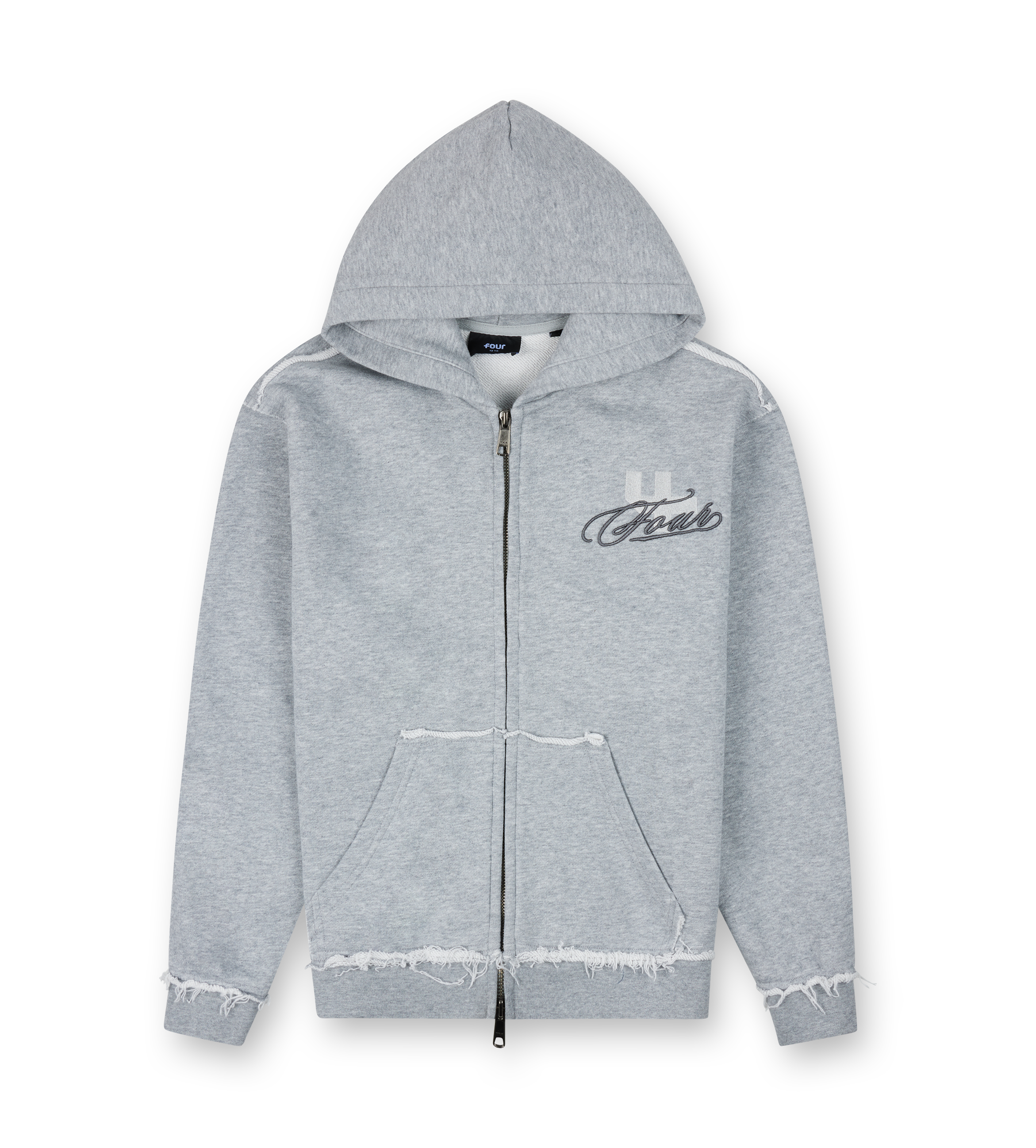 Raw Edge Zip Up Hoodie Grey Melange