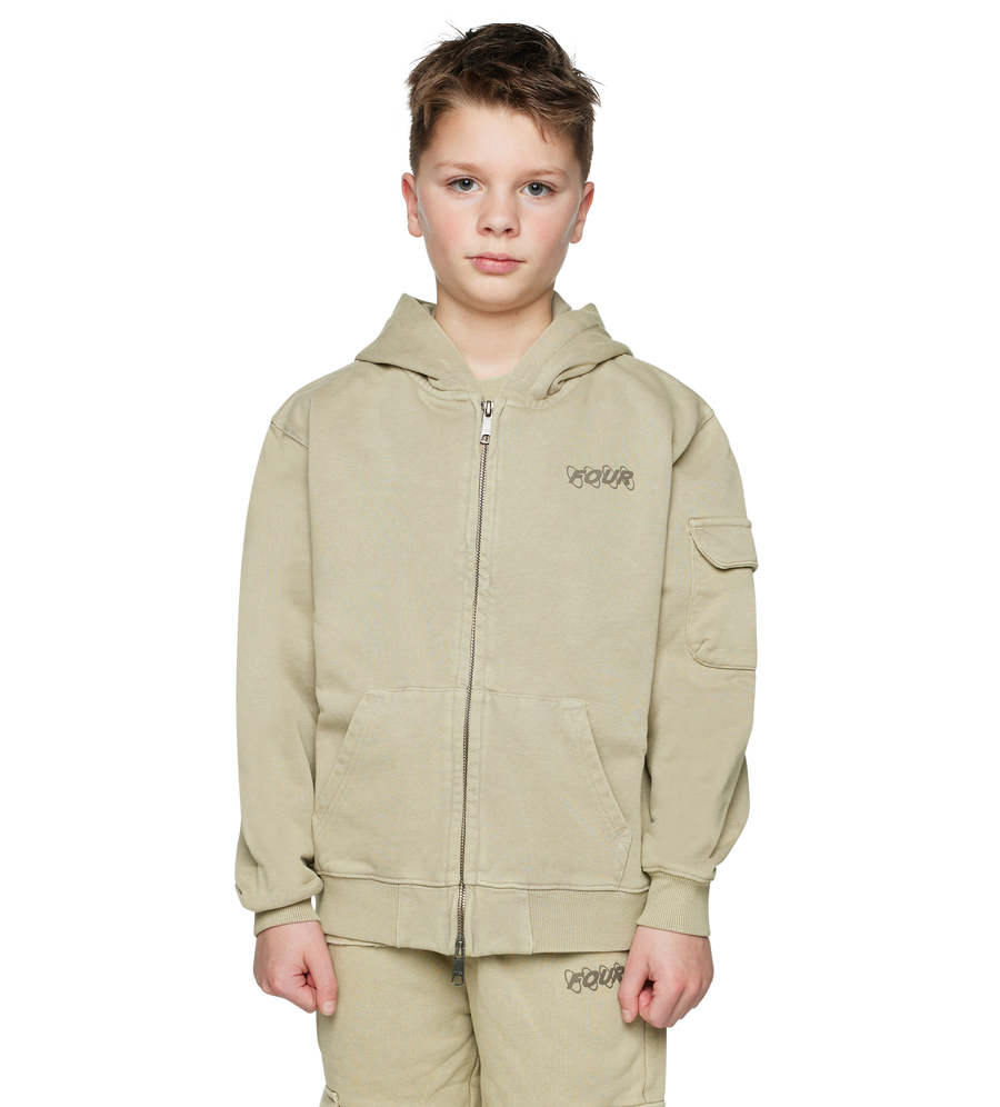 Circles Boxy Zip Up Hoodie in Washed Oatmeal