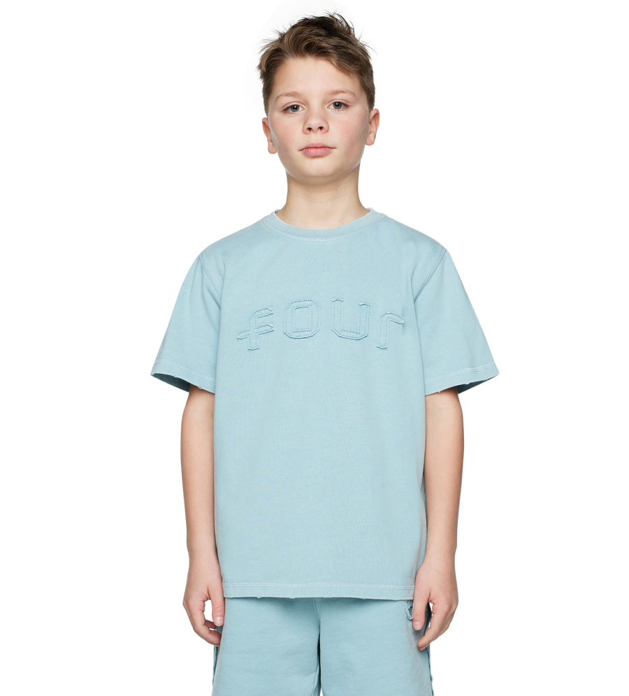 Destroyed T-Shirt Washed in Aqua Gray