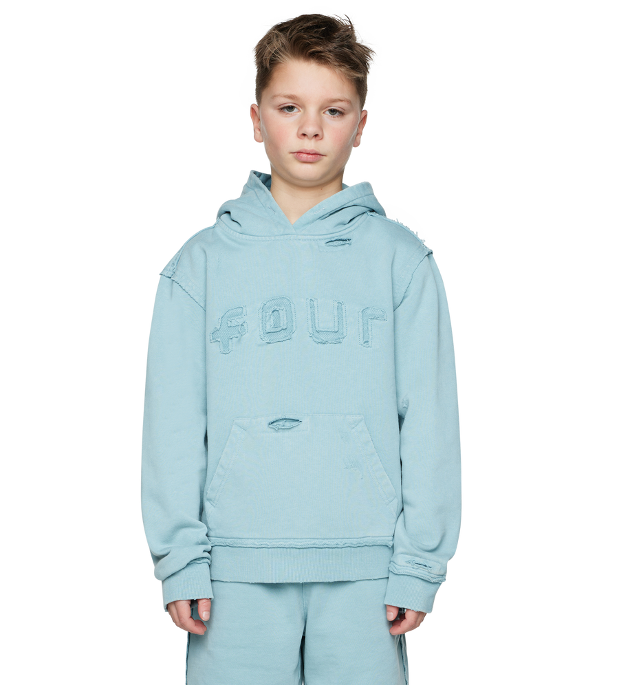 Destroyed Hoodie in Washed Aqua Gray