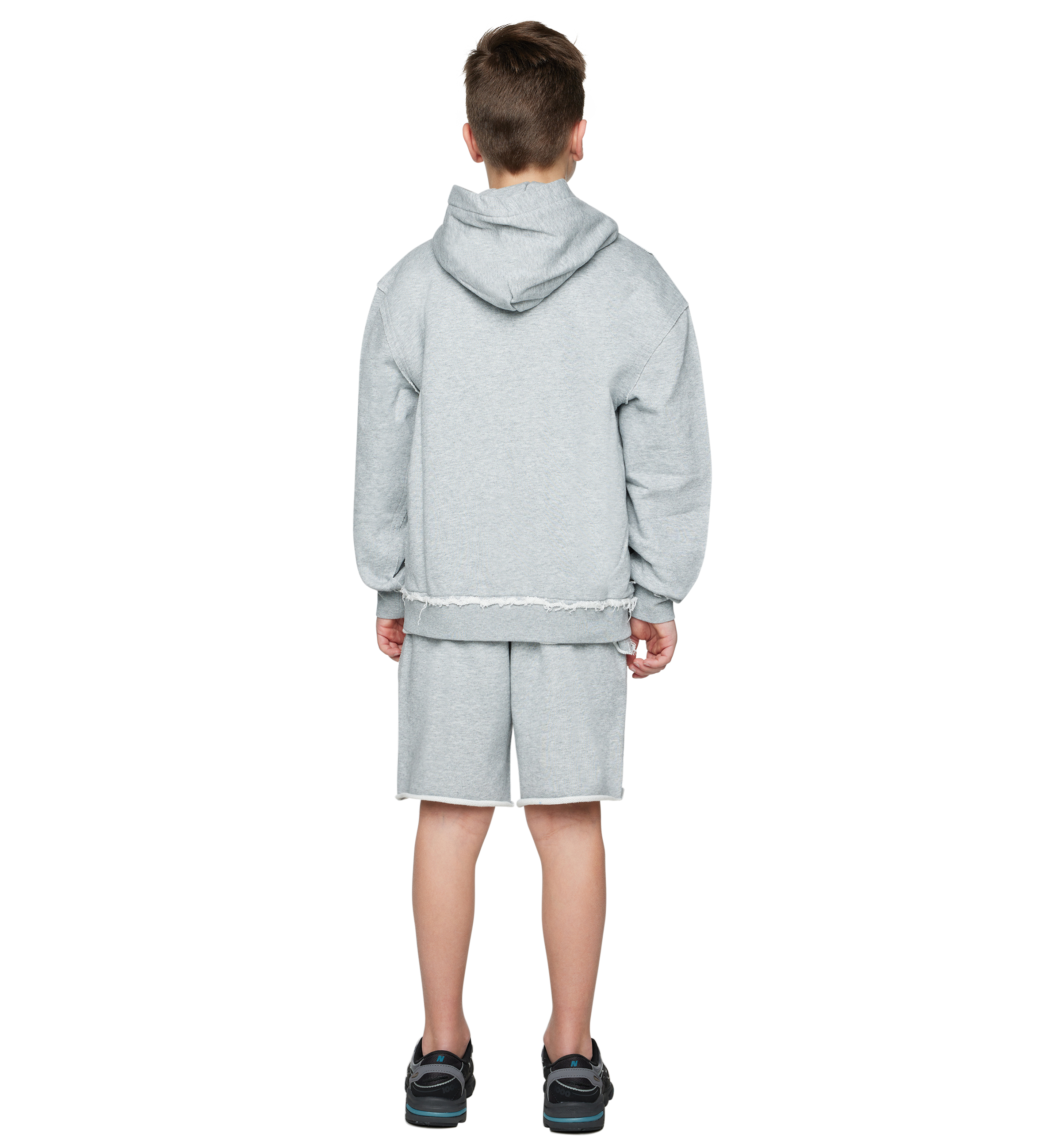 Raw Edge Zip Up Hoodie Grey Melange