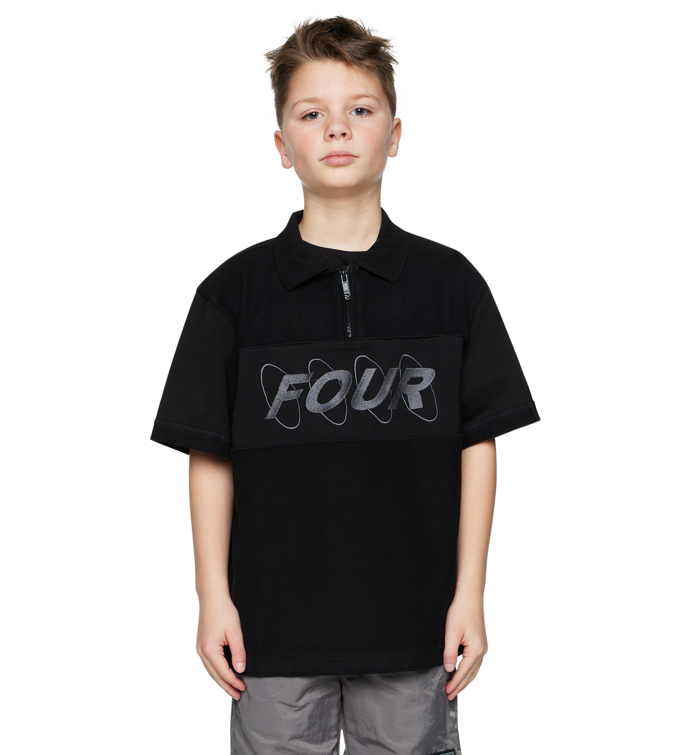 Circles SS Polo met rits, zwart