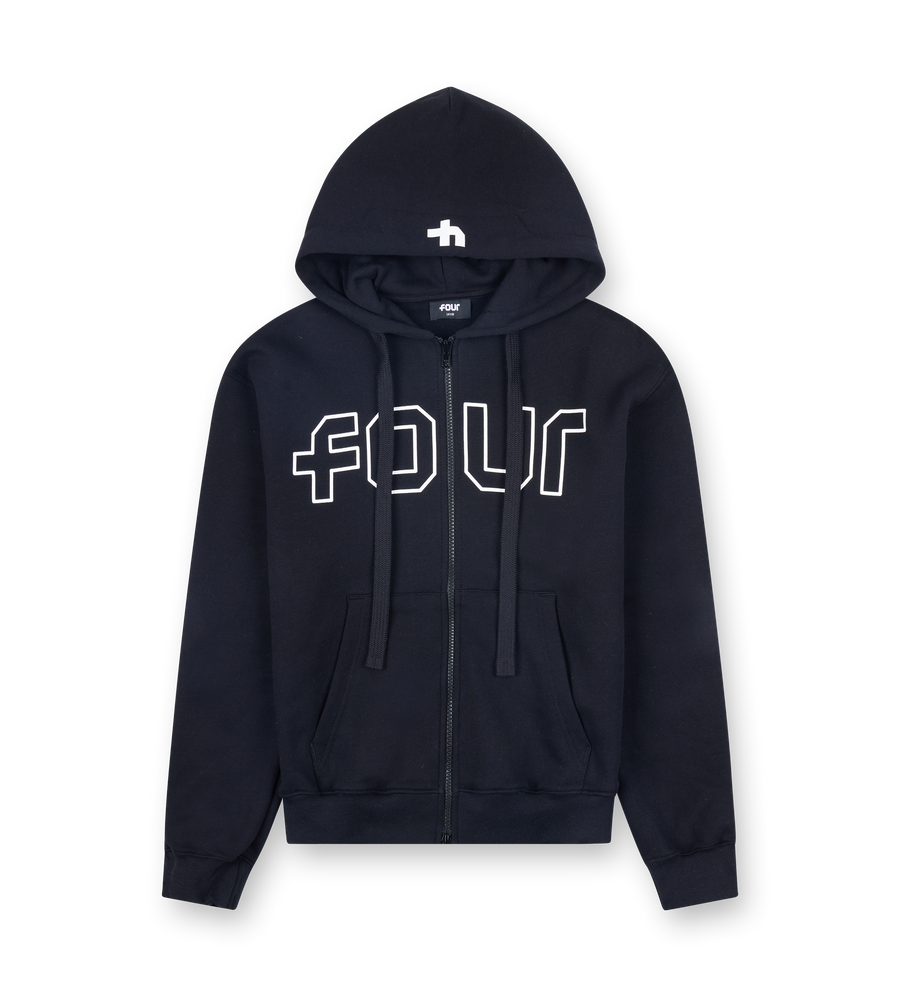 Outline Zip Up Hoodie Black