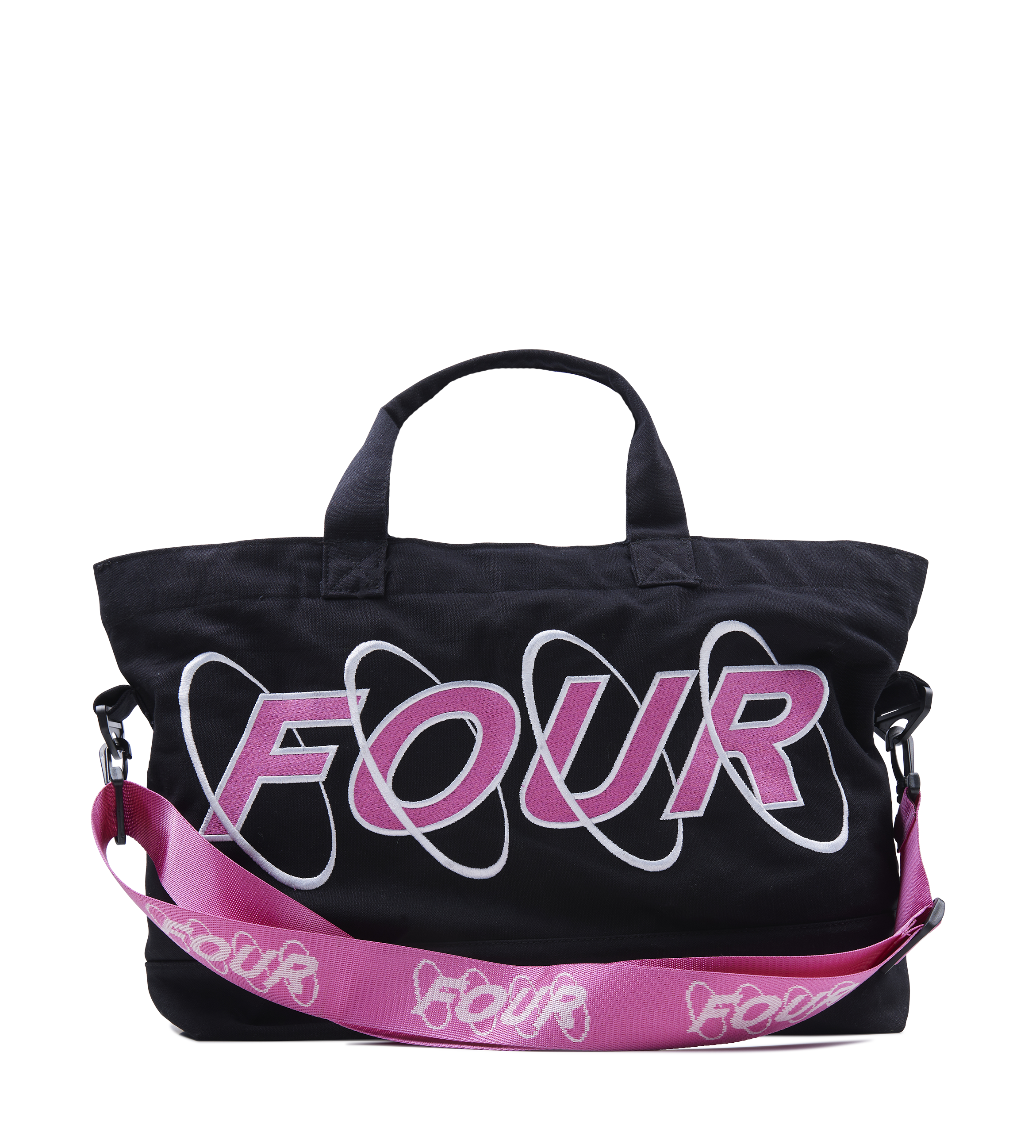 FOUR Circles Embroidery Shopper in Black/ Pink
