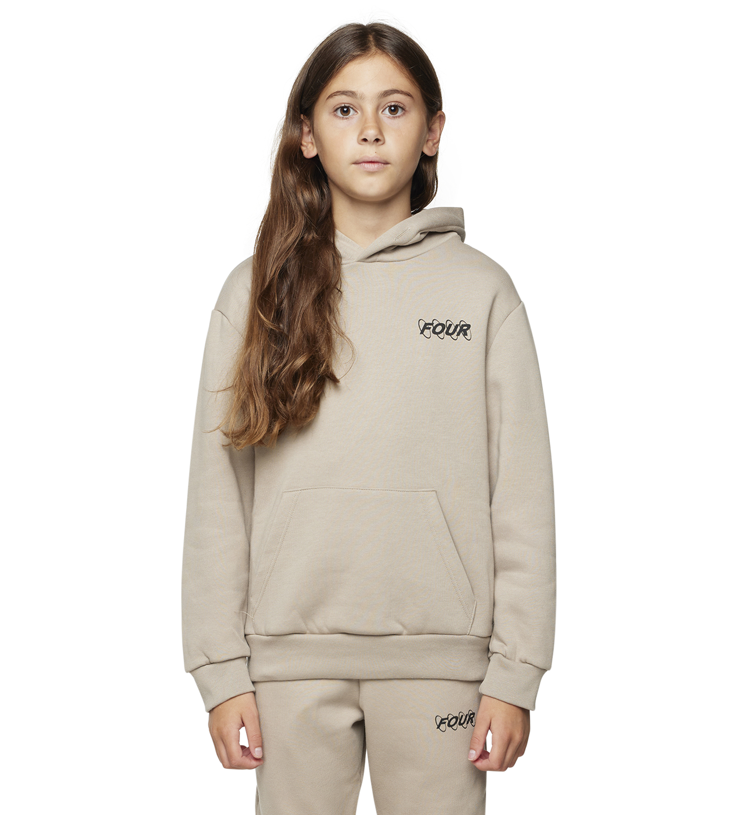 four kids circles logo hoodie vintage khaki
