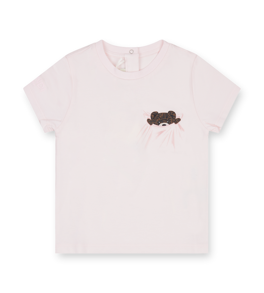 Light pink t-shirt with a teddy bear design on a white background