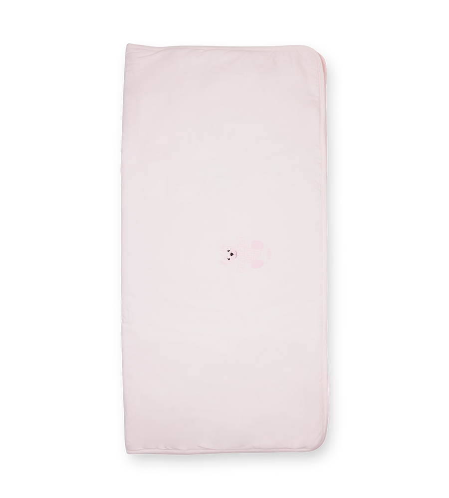 Light pink fitted sheet on a white background