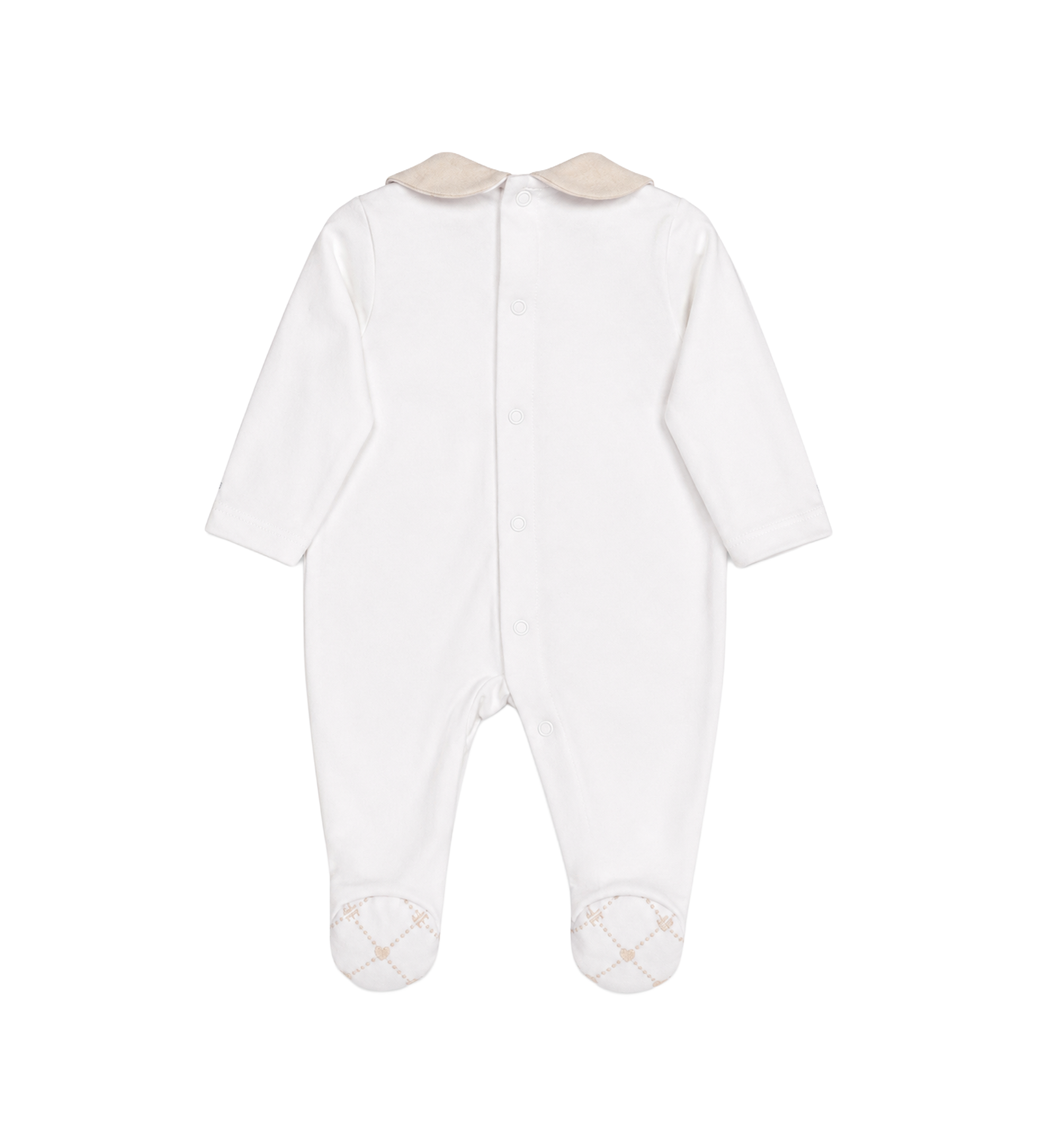 First Organza Romper with Bow in White/Beige