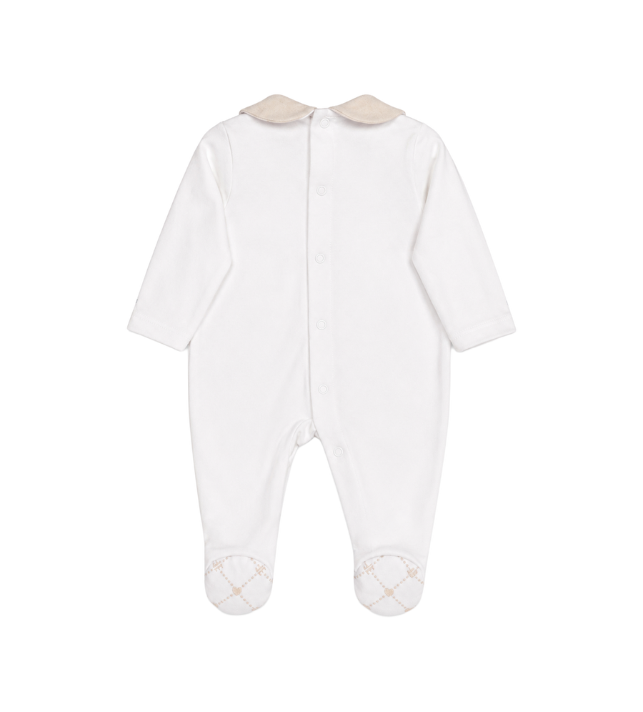 Baby Organza Romper with Bow in White/Beige
