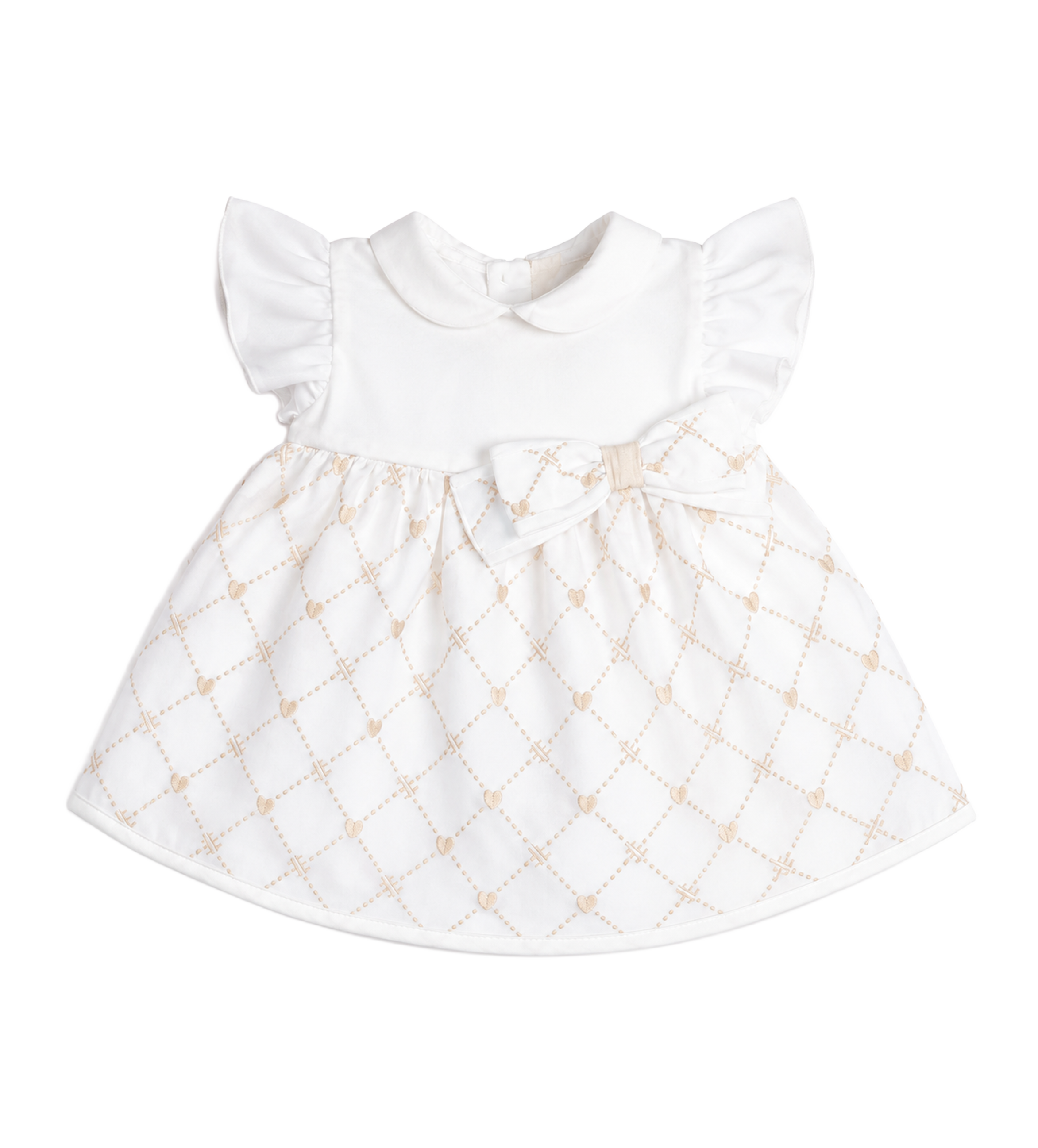 First Baby Dress with Bow in White/Beige