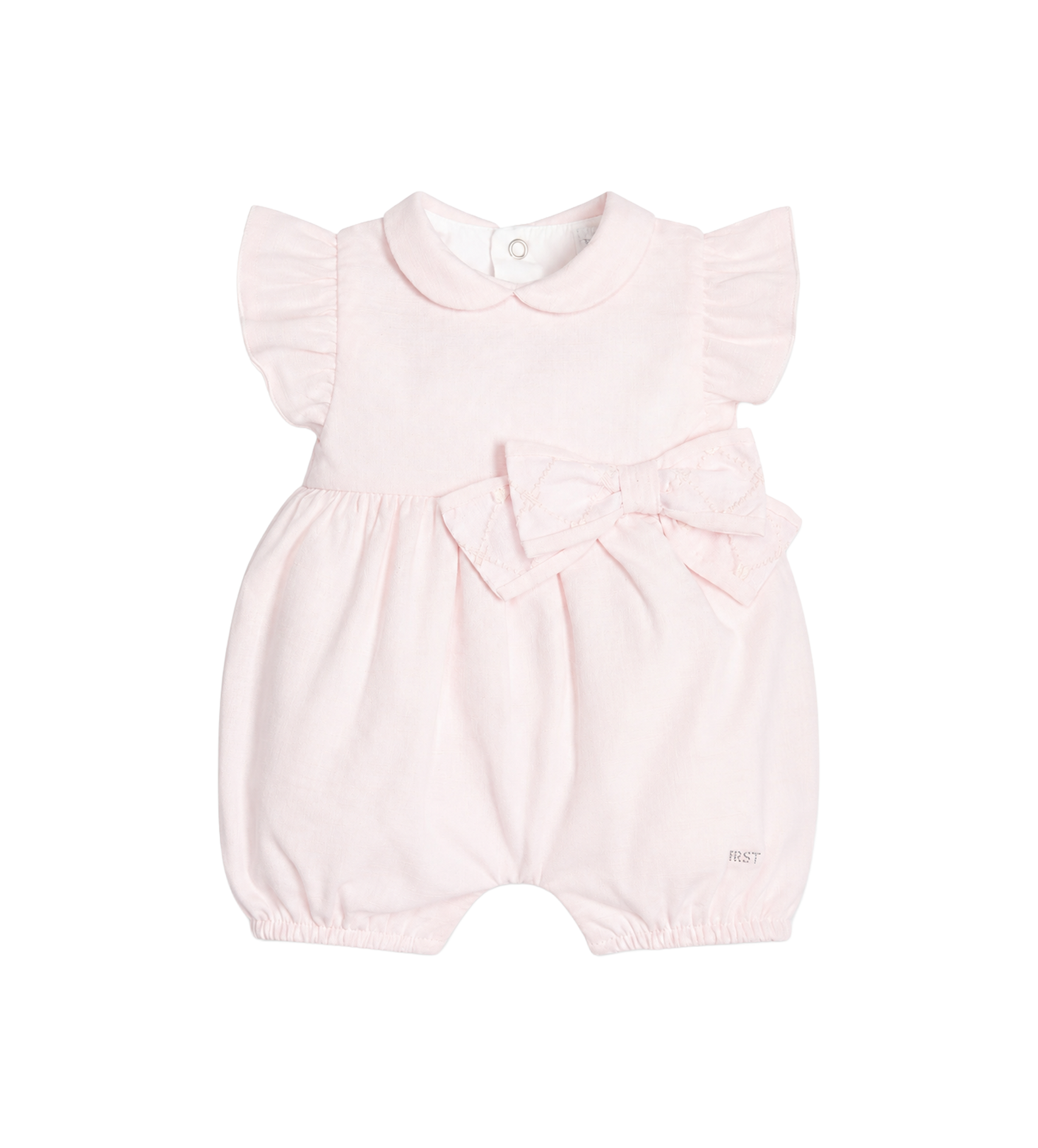 First Baby Short Rompersuit with Bow in Pink