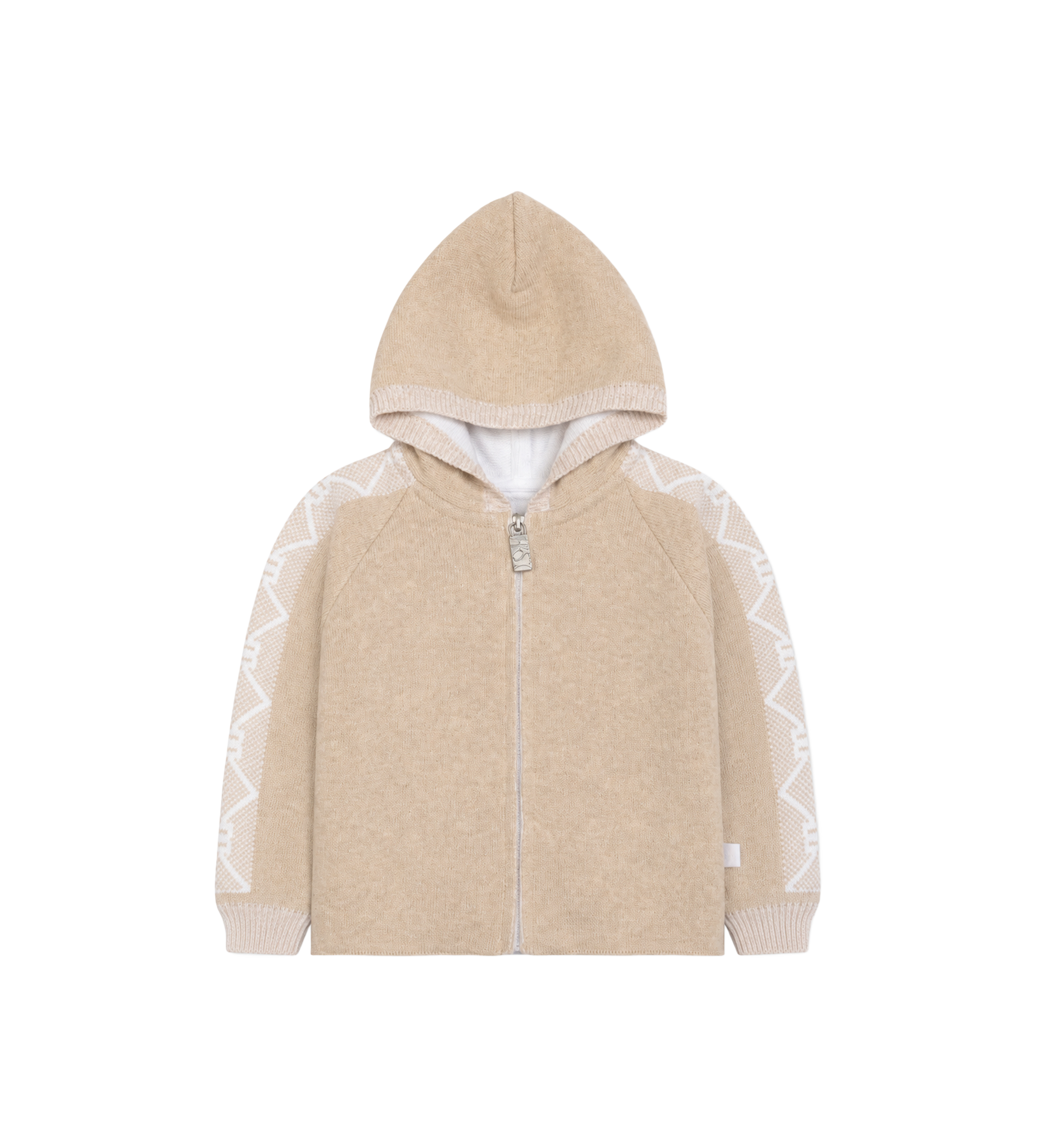 First Beige Knitted Hooded Jacket in Beige