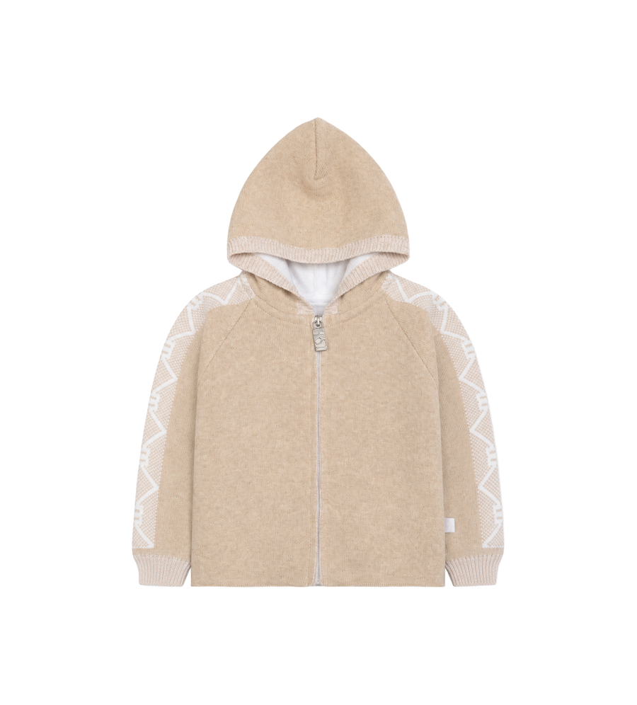 First Beige Knitted Hooded Jacket in Beige