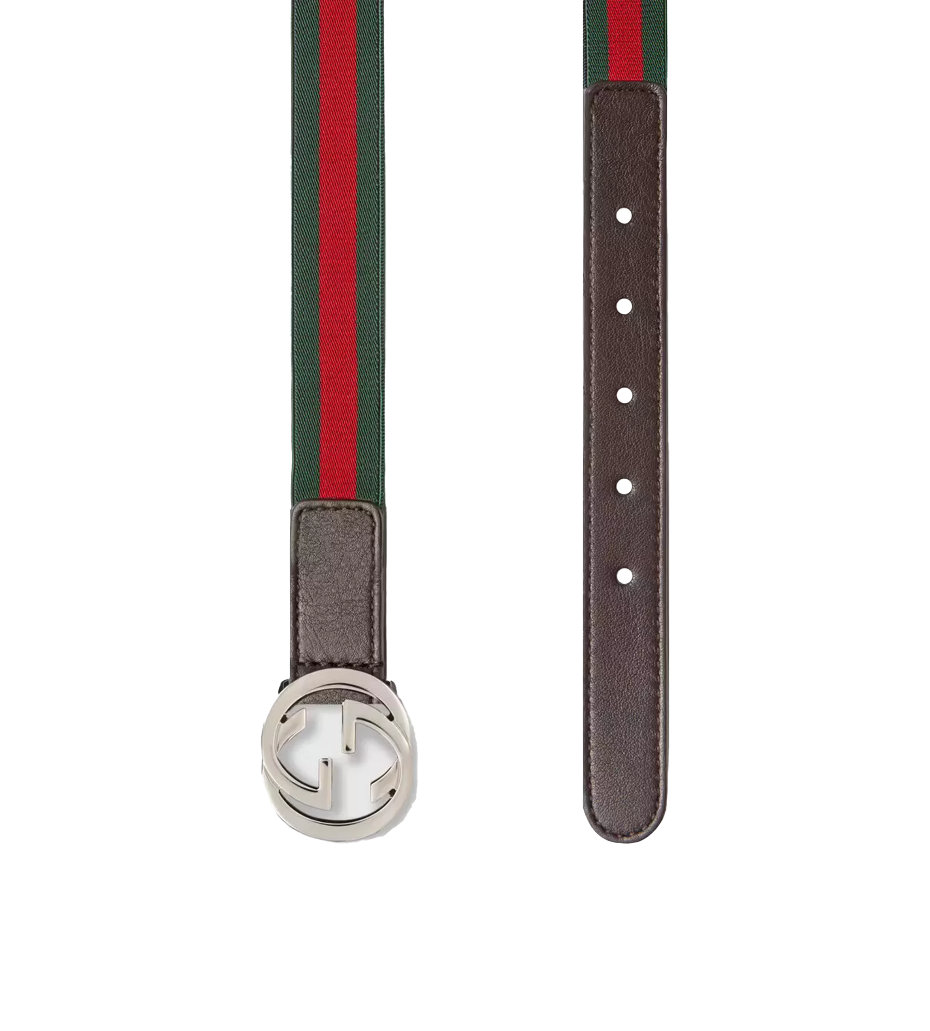Gucci Omkeerbare riem met in elkaar grijpende G-gesp in bruin, groen en rood (kinderen)