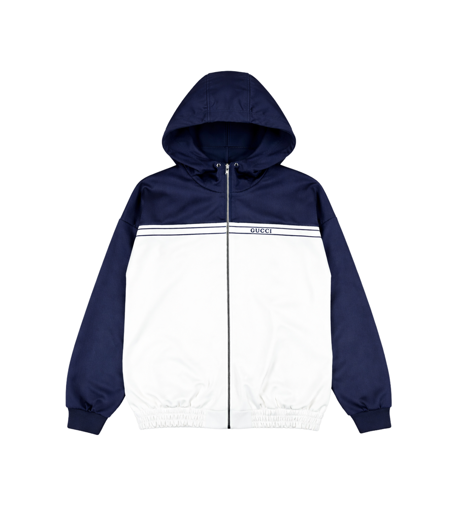 Gucci Kids Hooded Jacket in Prussian Blue/White