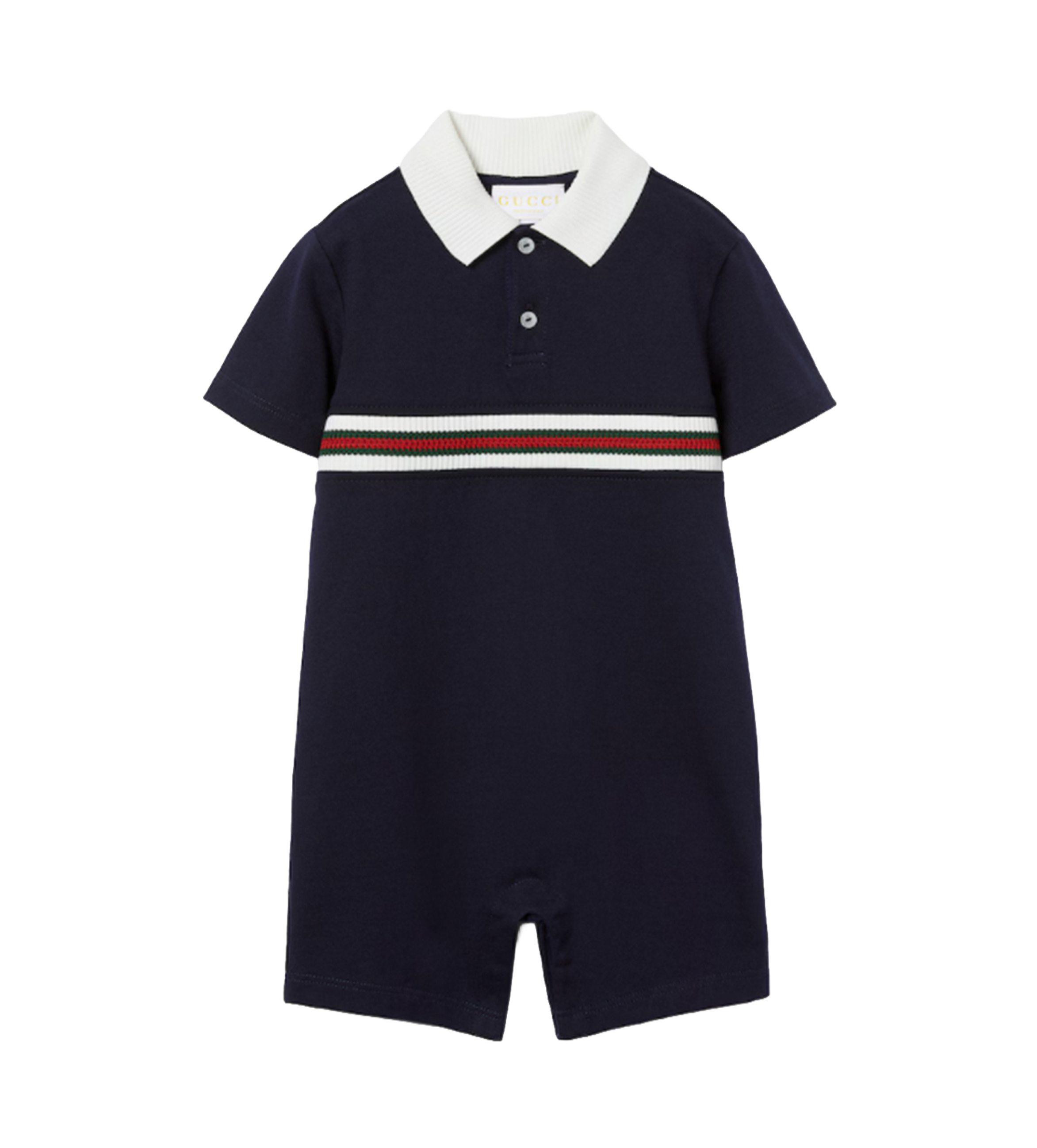 Gucci Baby Cotton One-Piece with Web - Navy
