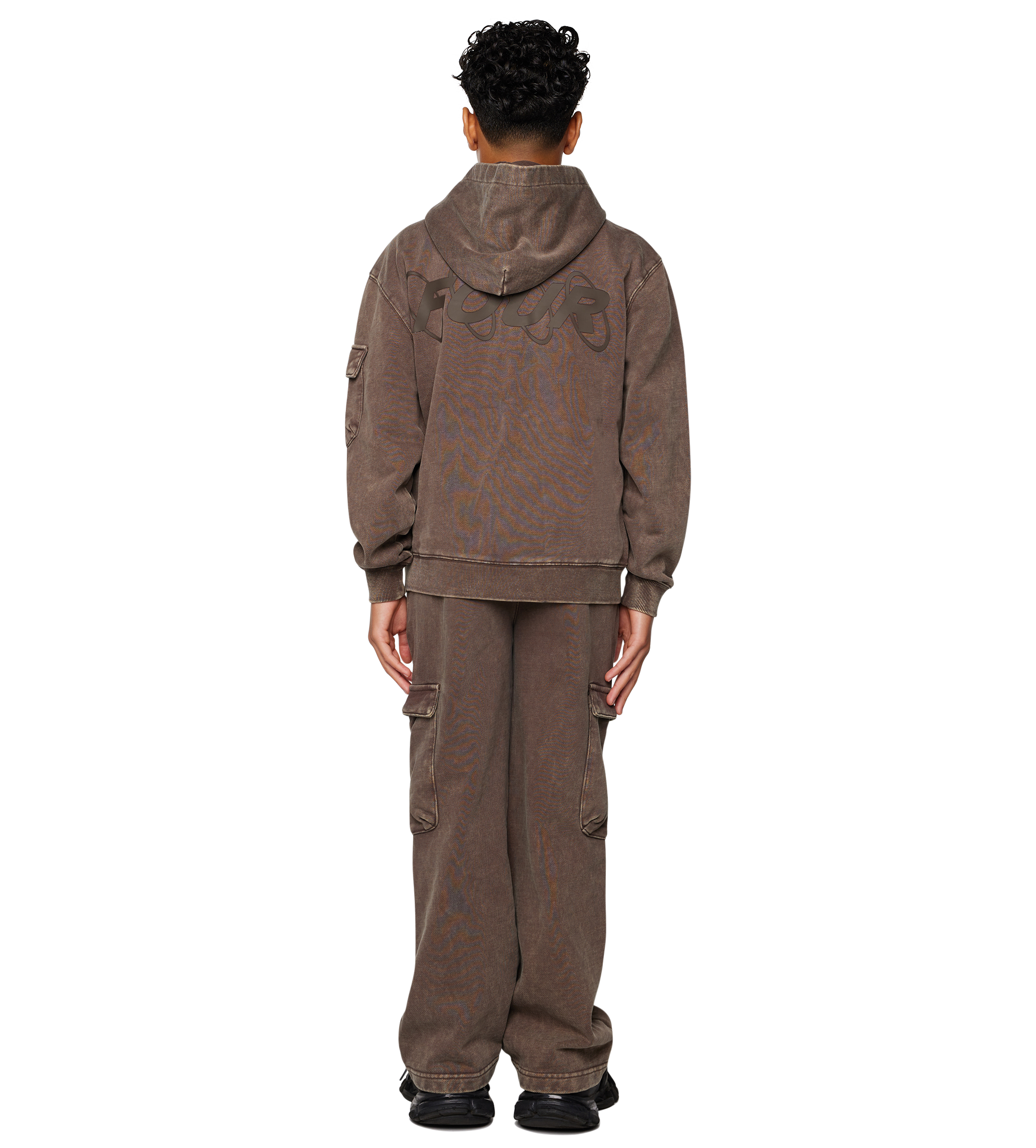 Circles Boxy Zip Up Hoodie Washed Brown