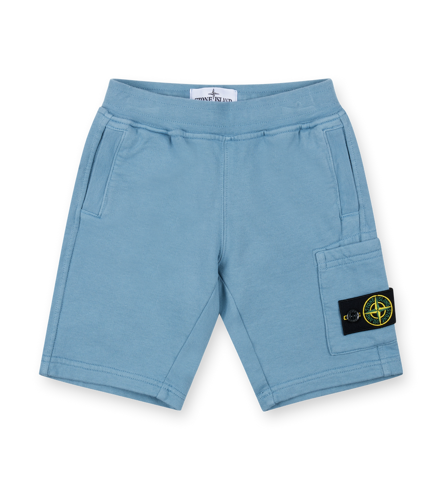 Stone Island Organic Cotton Fleece Jogger Shorts - Powder Blue (Kids)